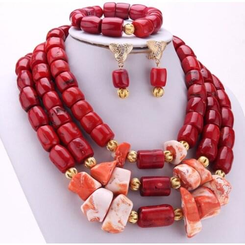 4ujewelry 14mm Original Red Coral Set Big Nigerian Wedding jewelry Sets Wine Nature Nigeria Coral Real Beads