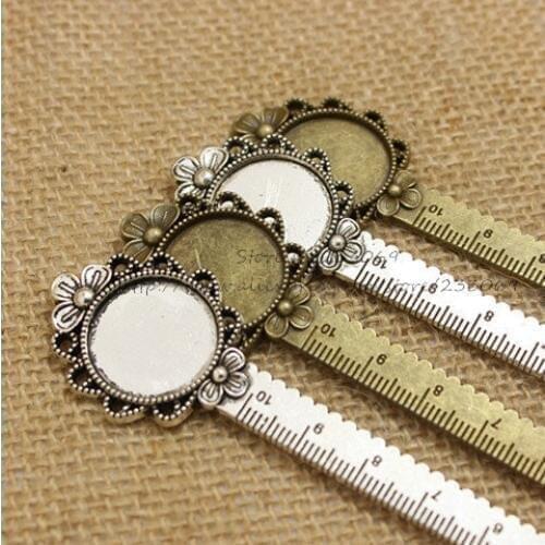 5pcs/lot two color Alloy Cameo Round flower ruler Bookmarks 28*138mm(Fit 20mm) Round Cabochon Settings T0251