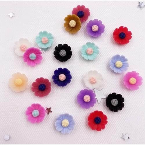 50Pcs Kawaii Resin 10mm Colorful Mini Flower Gems Flatback Stone Clothing Applique Buttons Scrapbook Jewelry DIY Craft F044