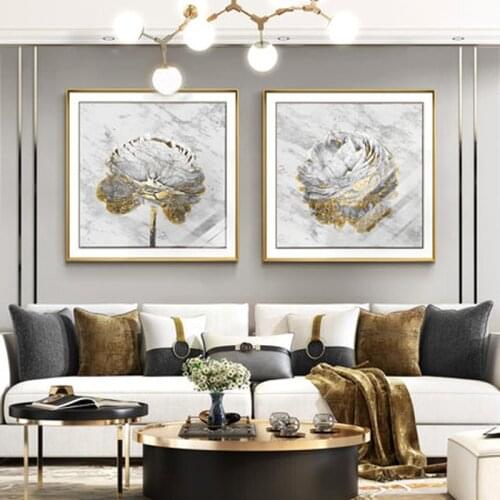 Abstract vintage flowing gold flower wall art canvas elegant hd prints posters pictures wall for dining room entrance decoration