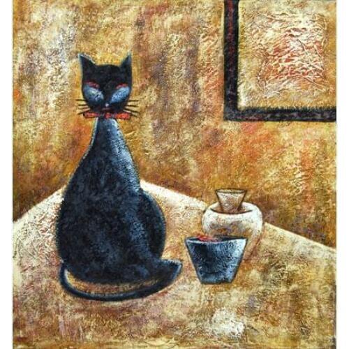 Free shipping abstract animal painting cartoon black cat canvas prints oil painting on canvas home wall decoration picture
