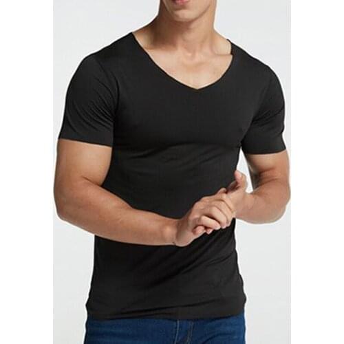Mens Summer T-Shirt Short Sleeve Cool Quick Dry Breathable Ice Silk Seamless Tops Casual Solid Color Elastic Tee Shirts M-5XL