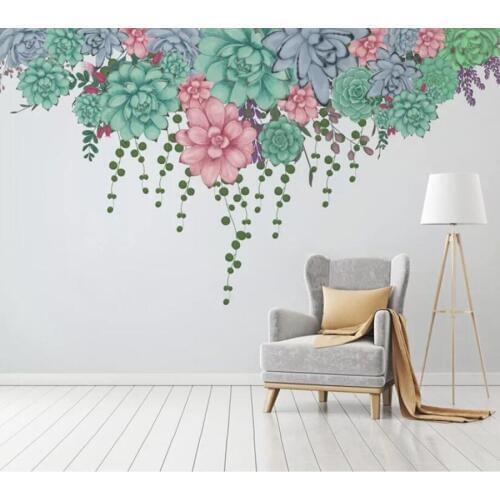 Decorative wallpaper Hand drawn simple modern fresh succulent background wall