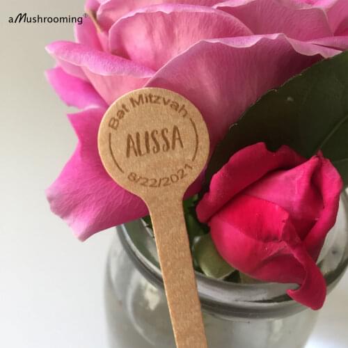 Personalized Bar Mitzvah Bat Mitzvah Party Drinking Decoration Stick Girl Boy 13th Birthday Wooden Round Beverage Stirrer Sticks