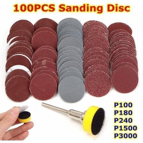 *100pcs 1'' 25mm Hook Loop Sanding Discs Back Pad Adapter set 100/180/240/1500/3000Grit grind polish wood products furniture