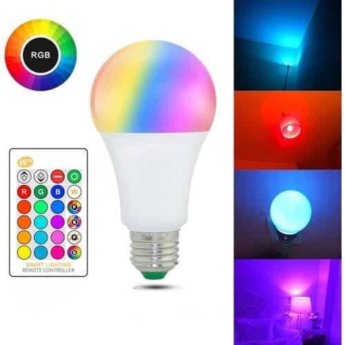 E27 RGB LED Bulb 220V 16 Color Changing Magic Bulb 5W/10W/15W Dimmable Smart Light Lamp with Remote Control+Memory Function