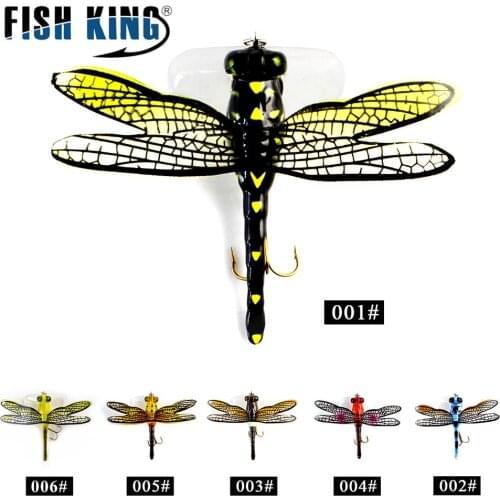 FISH KING 1PC Fishing Bait Lure Hook Weight 6g Length 75mm Life-like Dragonfly Floating Fly Fishing Flies Hairy Hook Insect Lure
