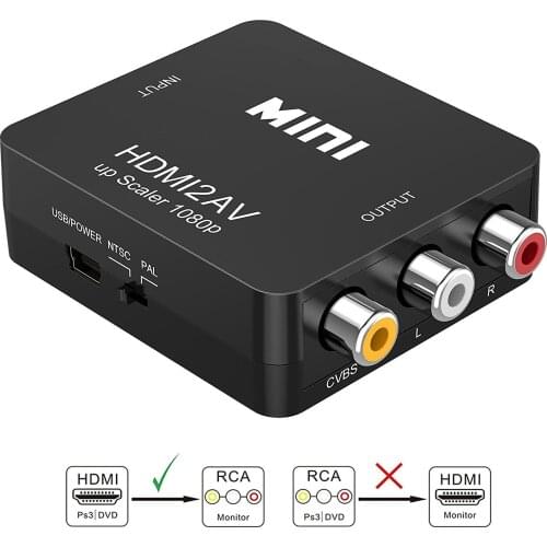 HDMI-compatible to RCA Converter AV/CVSB L/R Video Box HD 1080P 1920*1080 60Hz HD2AV Support NTSC PAL Output HDMIToAV
