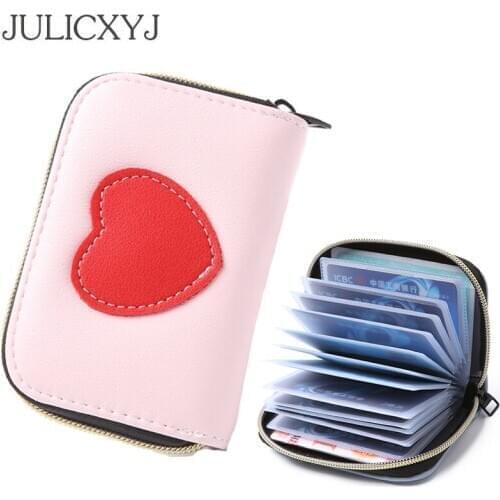 JULICXYJ Brand Fashion Love 24 Bits Women Zipper ID Credit Card Holder Case Bag Driver License Organizer Women Wallets Purse