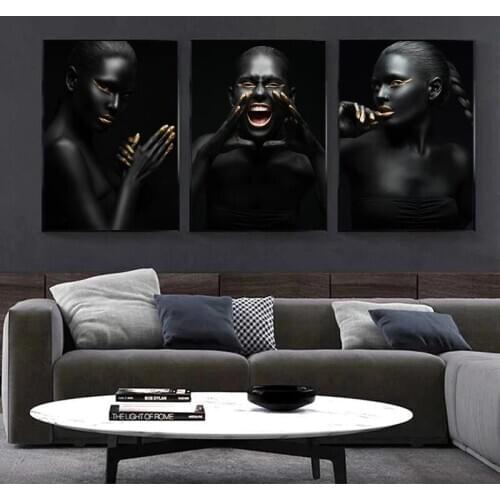 Nordic Style Canvas Painting Black Gold Nude African Art Woman Posters and Prints Scandinavian Wall Pictures for Living Room