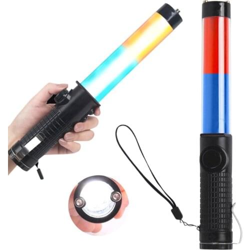 KKmoon 29cm/11.41in LED Red Blue Traffic Baton Warning Light with Whistle Window Breaker Flashlight Lanyard for Traffic Guard