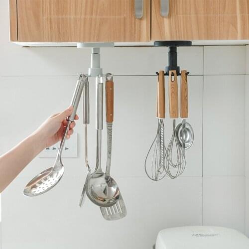 Kitchen hook no punching wall hanging kitchenware spatula spoon knife storage rotary hook telescopic hanger
