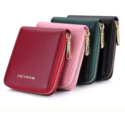 Womens Zipper Wallet Genuine Leather Coin Purse Female Business Card Holder RFID Blocking Anti Theft Credit Card Wallet Woman