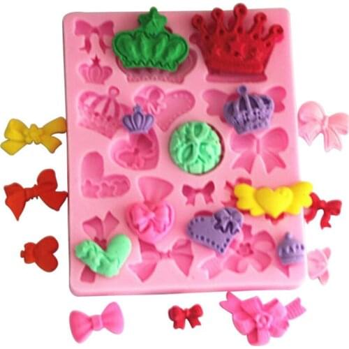 Cartoon Crown & Bow Tie Silicone Fondant Cake Mold Cupcake Jelly Candy Chocolate cake Decoration Baking Tool Moulds