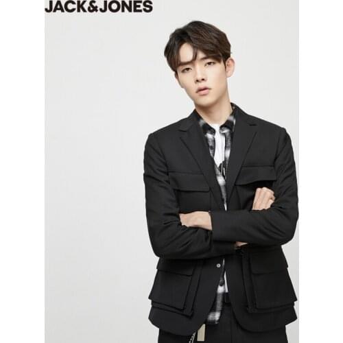 JackJones Mens Pure Color Notched Collar Multiple Pockets Casual Blazer|220108510