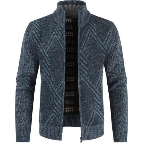 Mens Cardigan 2020 Cashmere Stand Collar Long Sleeve Geometric Print Sweatercoat Zipper Cardigan Sweater Men