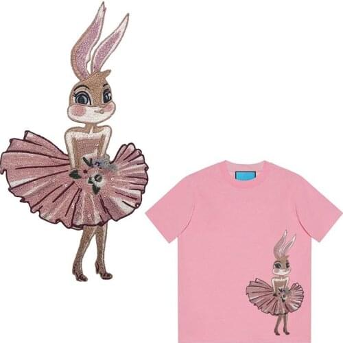 Fashion Embroidery Animal Patches for Clothing DIY Rabbit Embrodered Patch for Clothes Applique Decorative Sew on Parches