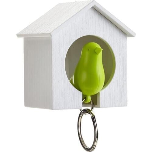 Plastic Birdhouse Key Ring Hook Wall Mounted Green Bird Keychain Holder Mini White Birdhouse Key Hanger Decoration Supplies