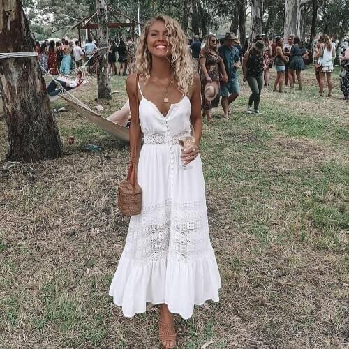 Hirigin Boho Long Maxi Dress Women Summer Ladies Sleeveless White Beach Dress Evening Party Casual Dresses Vestidos