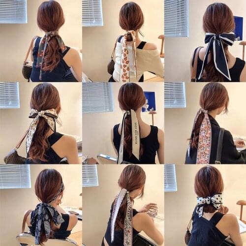 Hair band female tying hair headdress net red 2021 new head rope French Korean elegant silk scarf summer thin streamer