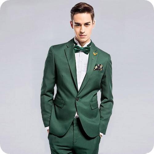 Slim Fit Green Men Suits for Wedding Groom Tuxedos 2 Piece Jacket Best Men Suits with Pants Groomsmen Blazers Prom