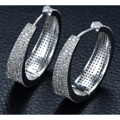 HIBRIDE Luxury Big Hoop Earrings For Women Wedding Cubic Zircon Earring Statement DUBAI Bridal Round Circle Hoop Earring E-842