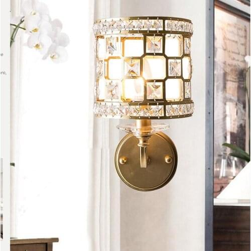 SGROW European Crystal Wall Lamp American Village Iron Led Lights for Bedroom Study Dining Room Corridor Wall Lighting Fixtures
