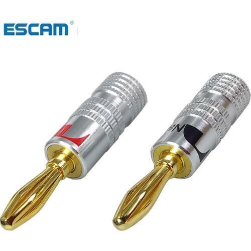ESCAM 4pcs Connector 4mm Speaker banana plugs 24K Copper gold plated 4mm Jack match with 4mm binding post