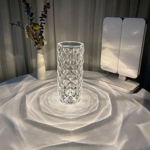 Nordic Crystal USB Table Lamp Bedroom Touch Dimming Atmosphere Diamond Night Light Rose Projector Lamp Decor for Home Restaurant