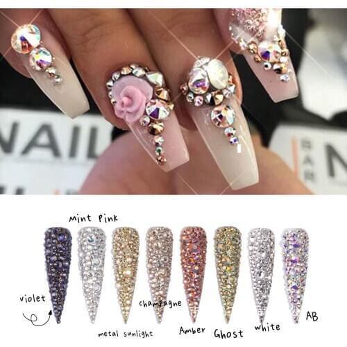 SS2-ss20 1440pcs Clear Crystal AB gold 3D Non HotFix FlatBack Nail Art Rhinestones Decorations Shoes And Dancing Decoration