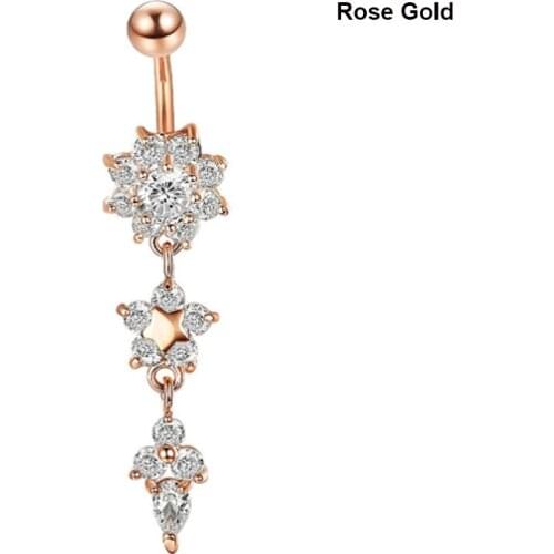 Starbeauty 1pc Clear Gem Water Drop Navel Ring Sexy Belly Piercing Nombril Rose Gold Earrings Stainless Steel Belly Button Rings