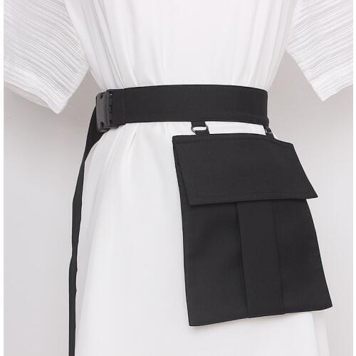 Chic Style Black Suit Fabric Waist Packs Large Plus Size Waist Belt with Phone Bag Street Causal Female Release Buckle Chest Bag