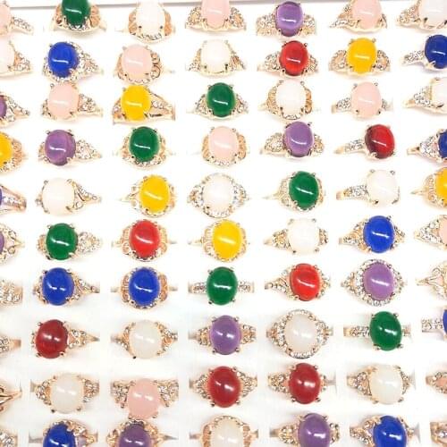 MixMax 20pcs/lot Womens Rings Beautiful Gold Plated Rhinestone Stone Fashion Jewelry Party Favor Wholesale Mix Style