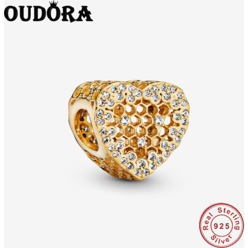 Fit Original Pandora Charms Bracelet 925 Sterling Silver Gold Shine Honeycomb Charm Beads Bead Women Fashion Jewelry Berloque