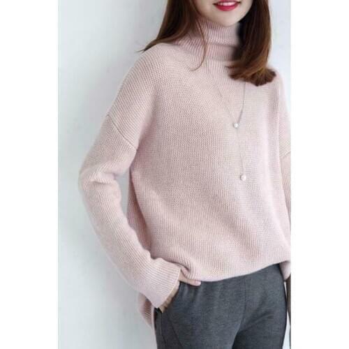 Women Cashmere Loose Coat Top High-Necked Sweater Long Sleeve Cardigan Tops