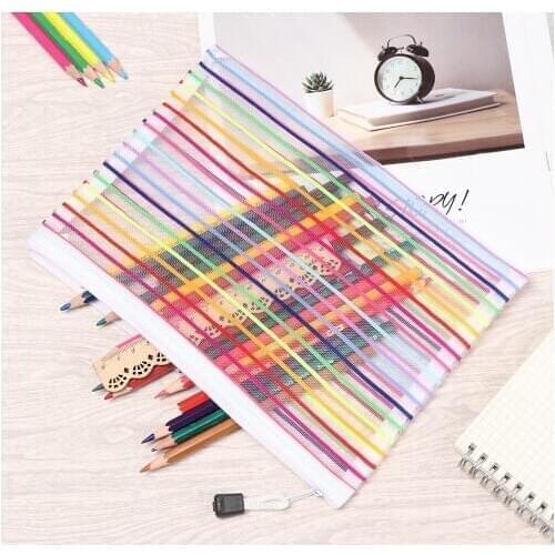 1PC Fashion Multicolor Mesh Pen Bag Document Bag Zipper Stationery Nylon Pencil Case Coin Purse Office Student School Supplies