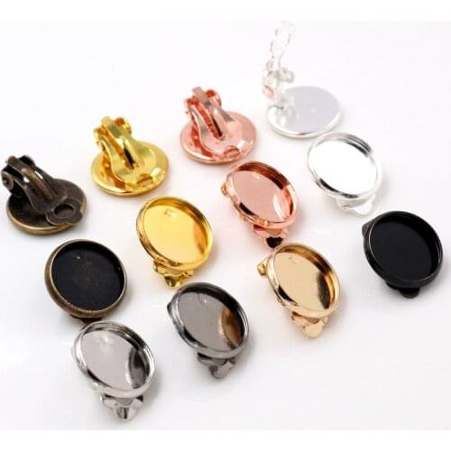 10mm 12mm 14-20mm 10pcs/lot Copper Ear Clips 8 Colors Plated ,Earrings Blank/Base,Fit 10-20mm Glass Cabochons,earring setting