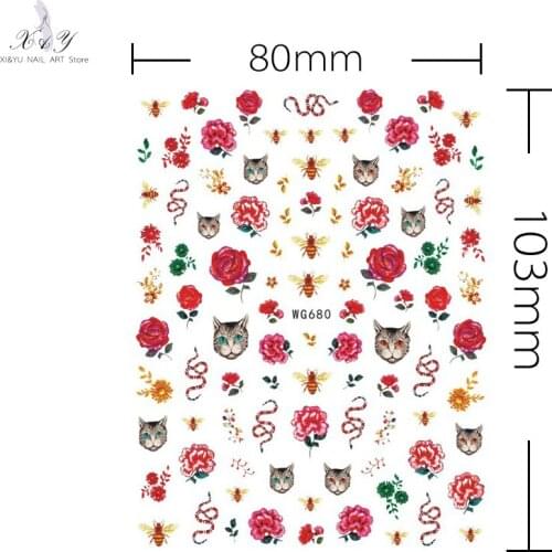 10Pcs Leopard Print Bee Nail Art Sticker Tiger Leopard Nail Sticker Rose Butterfly Nail Art Slider Nail Decoration Tool WG680