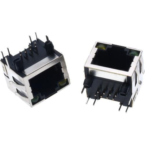 10PCS RJ45 Network Ethernet FEMALE SOCKET with light RIGHT ANGLE 56 8P8C female jack connector