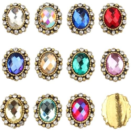 10pcs mix color oval grid rhinestones nails new design 3d gold alloy glitter crystal nails accessoires DIY metal for nail tools