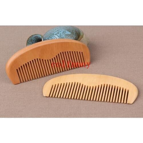 1000pcs/lot Engraved Your Logo Natural Peach Wooden Comb Handmade Straight Pocket Wooden Beard Combs Custom 11*5*1CM