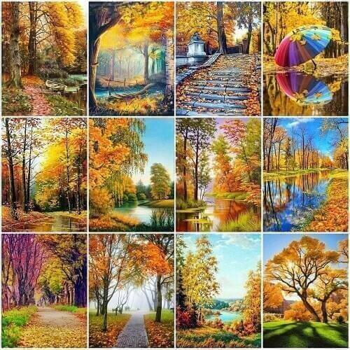 14/18/22/25/28CT 11CT printing Tree Art Embroidery Landscape Autumn Home Decoration cross stitch kit