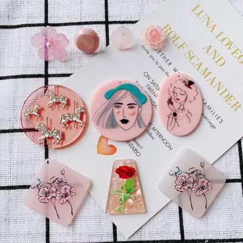 20pcs Pink Color Cute Resin Geometry Round Oval Square Jewelry Charms DIY Ornament Accessories Fashion Girl Necklace Pendants
