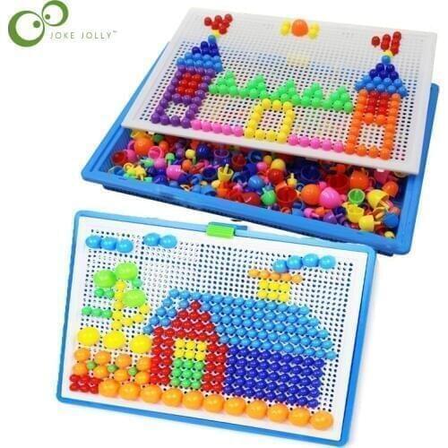 296pcs/set Mushroom Nail Intelligent 3D Puzzle Games DIY Mushroom Nail Plastic Flashboard Children Toys Educational Toy ZXH