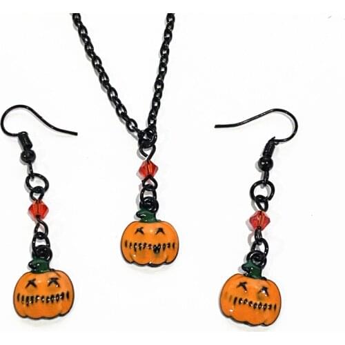 3PCS/Set Punk Orange Enamel Hollow Out Pumpkin Lantern Mask Earrings Necklace For Women Jewelry Mujer Bijoux Halloween Gift