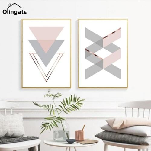 Abstract Geometric Pink Home Letters Wall Art Canvas Painting Picture Gallery Posters and Prints Living Room Interior Home Decor