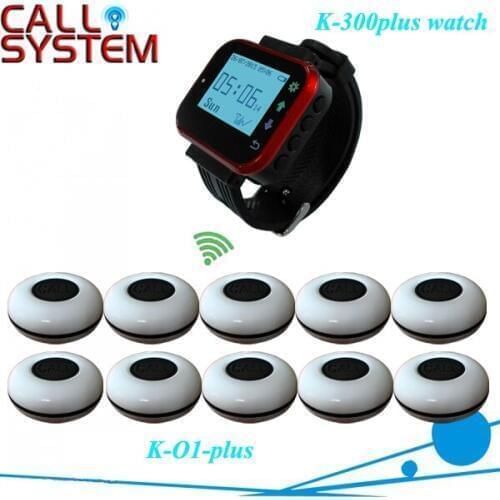 Remote Wireless Call Waiter System 1 hand watch 10 bell buzzer for guest use