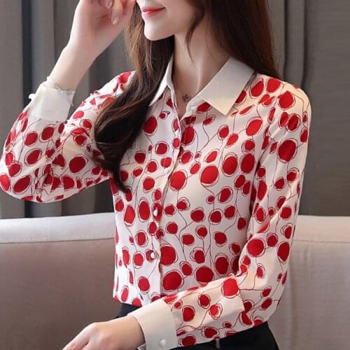Blusas Mujer De Moda 2021 Blouse Women Turn Down Collar Office Blouse Long Sleeve Dot Chiffon Blouse Shirt Women Blouses B701
