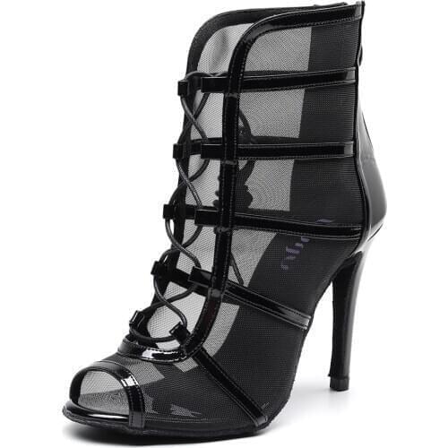 Ballroom Outdoor Latin Salsa Jazz Heel Rubber Shoes Latina Dance Woman Ladies Waltz Heel Black Dancing Boots