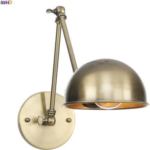 IWHD 20CM Bronze Swing Long Arm Wall Lamp Vintage Bedroom Stair Mirror Loft Decor Industrial Retro Wall Light Fixtures Wandlamp